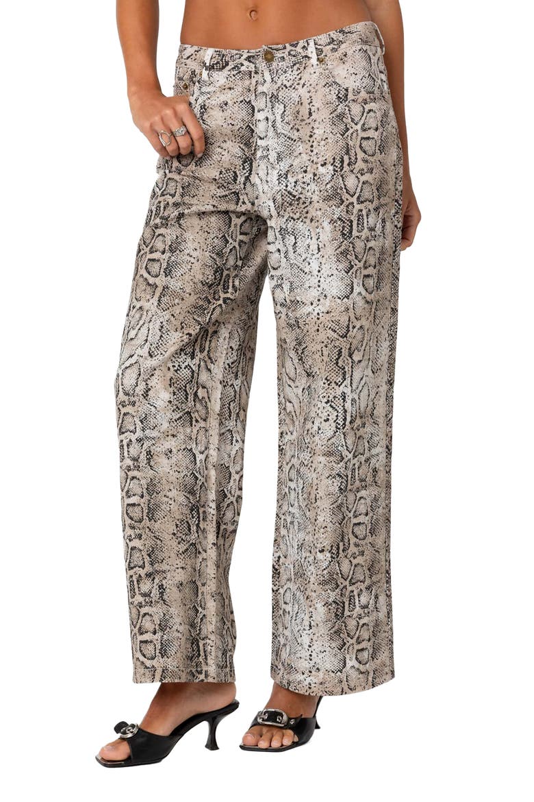 Snakeskin Print Low Rise Wide Leg Jeans, Alternate, color, MIX