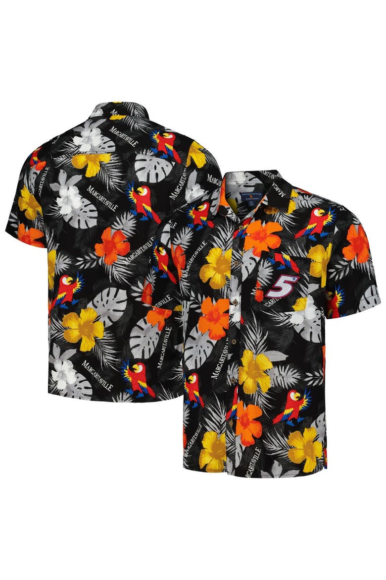Men's Margaritaville Black Kyle Larson Island Life Floral Party Full-Button Shirt, Main, color, Black