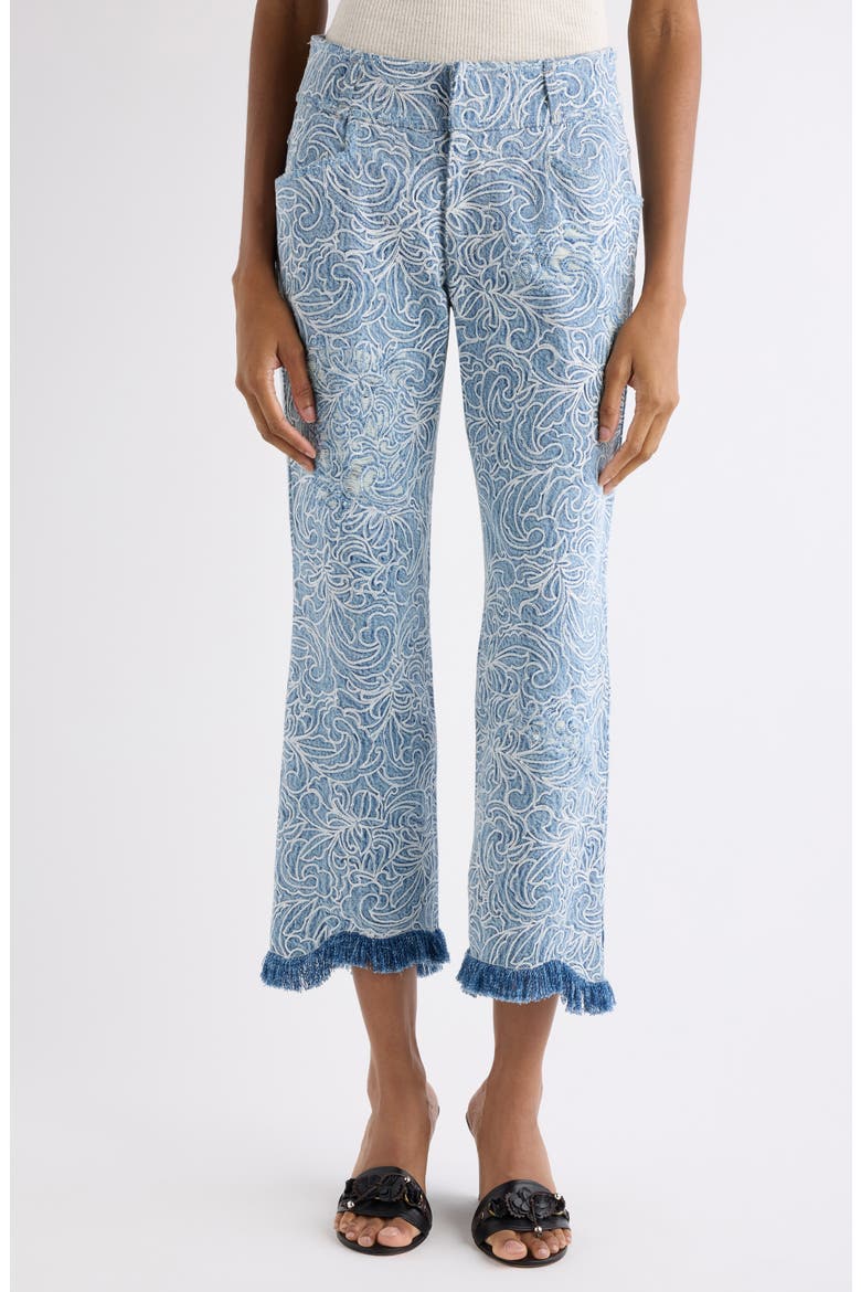 Ombeline Ripped Embroidered Crop Flare Jeans, Main, color, BLUE