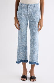Isabel Marant Ombeline Ripped Embroidered Crop Flare Jeans