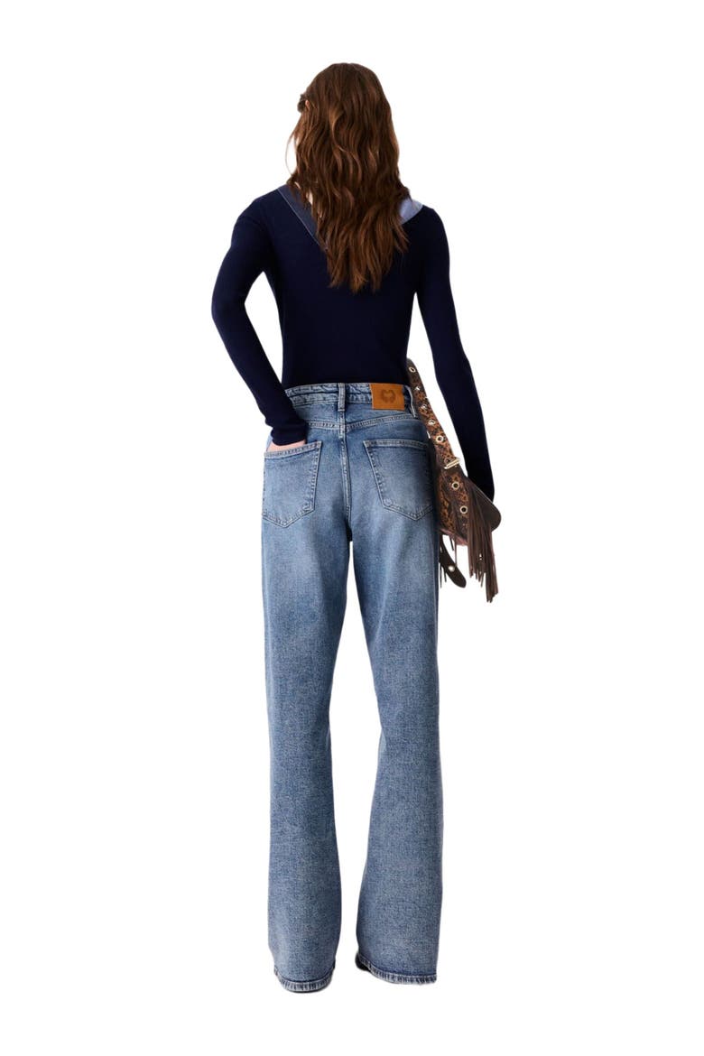 Wide-leg leather buckle jeans, Alternate, color, Blue