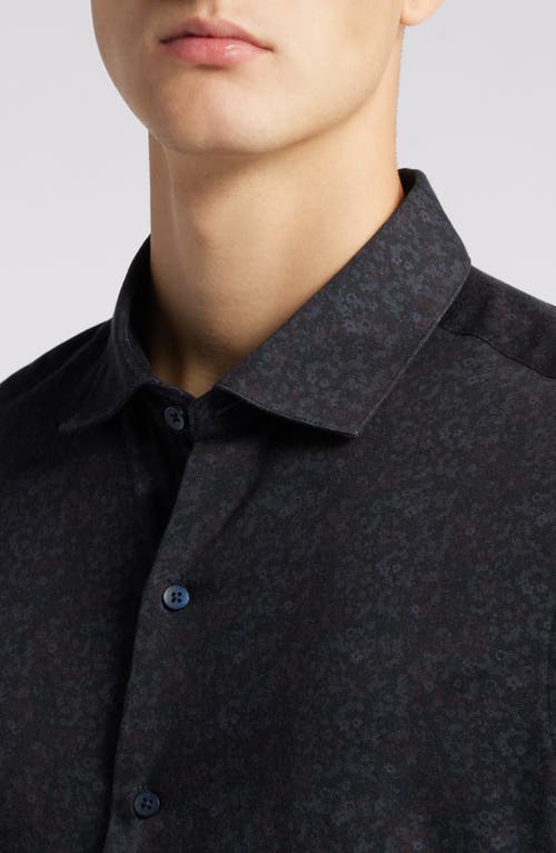 Robert Barakett Felix Floral Print Knit Button-up Shirt In Navy