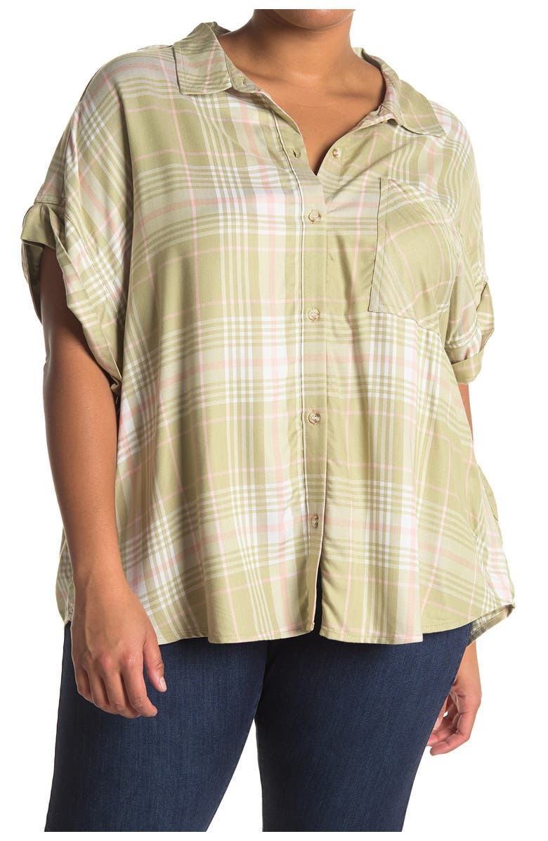 Sanctuary Printed Short Sleeve Button Down Shirt, Main, color,