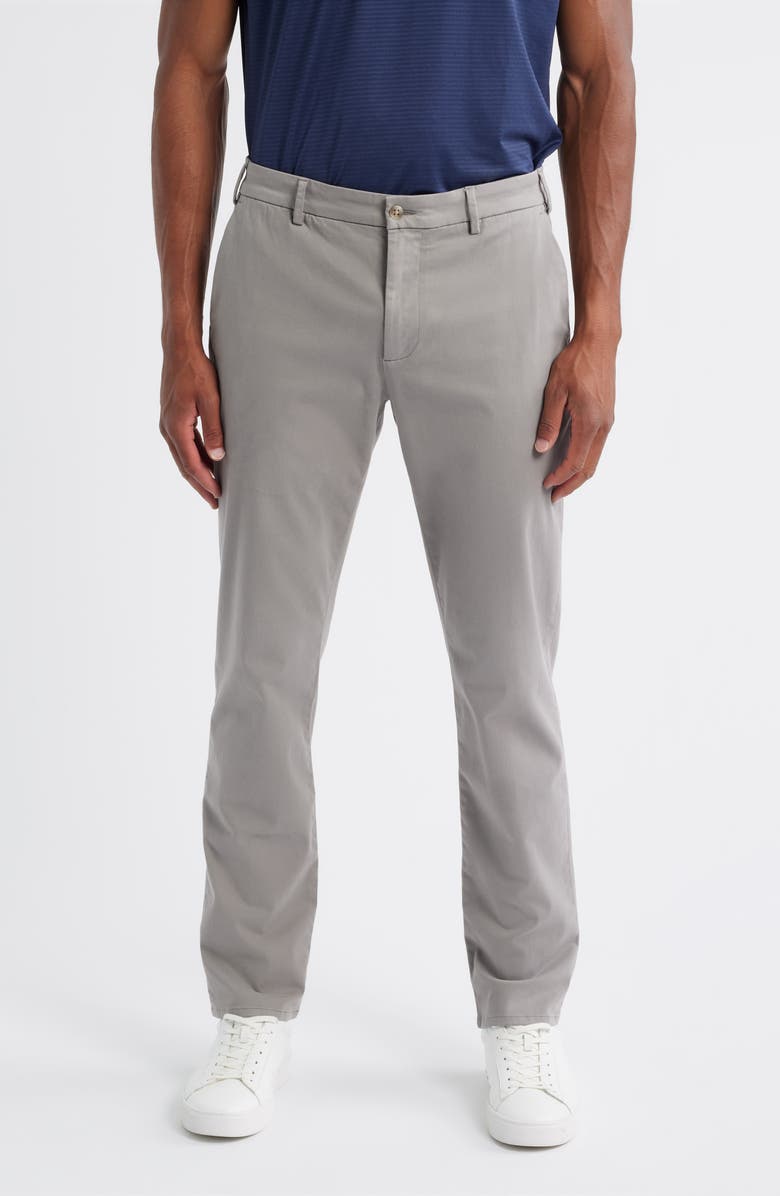 Peter Millar Signature Sateen Flat Front Pants, Main, color, Gale Grey