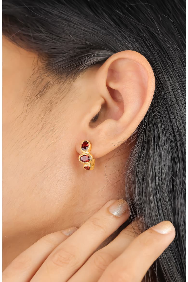 Gemstone Huggie Hoop Earrings, Alternate, color, RED