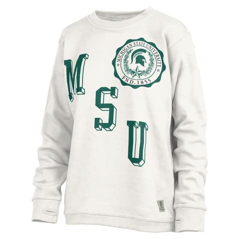 Women's Pressbox White Michigan State Spartans Shoreline Sundown Pullover Sweatshirt