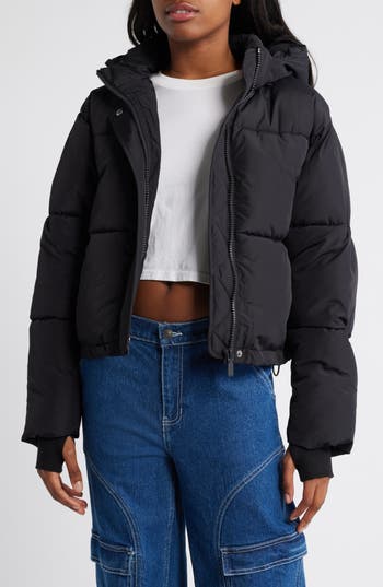 Florence By Mills Hooded Short Puffer Jacket In Black