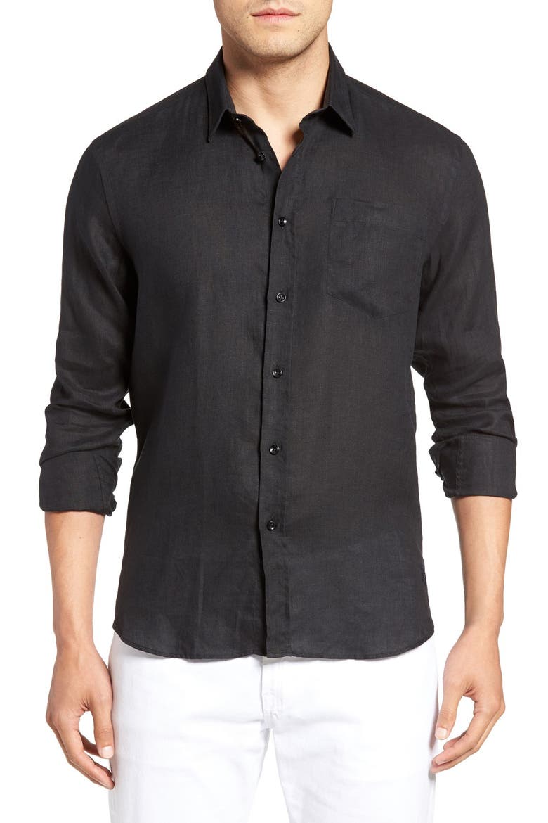 Men's Linen Solid Shirt, Main, color, BLACK