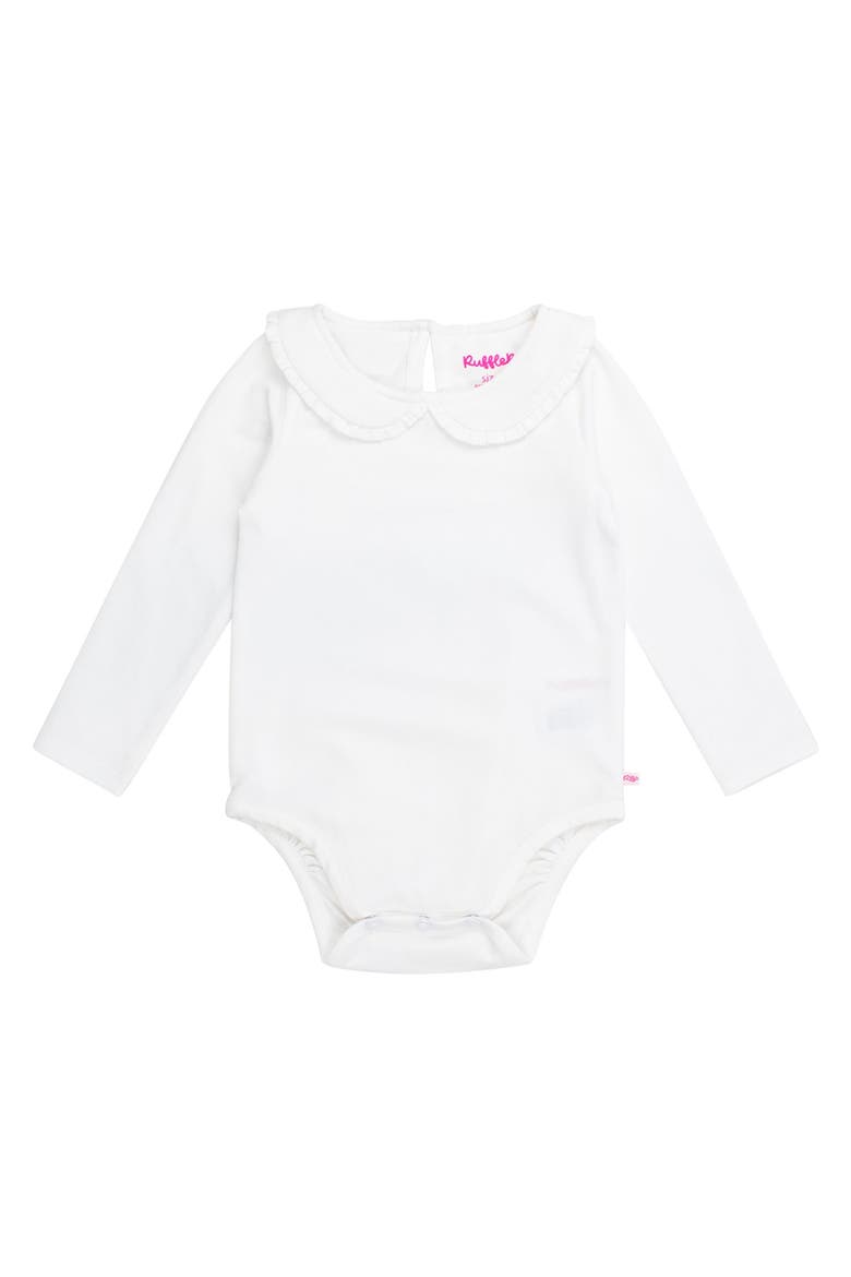 Baby Girls Knit Long Sleeve Ruffle Peter Pan Bodysuit, Main, color, White
