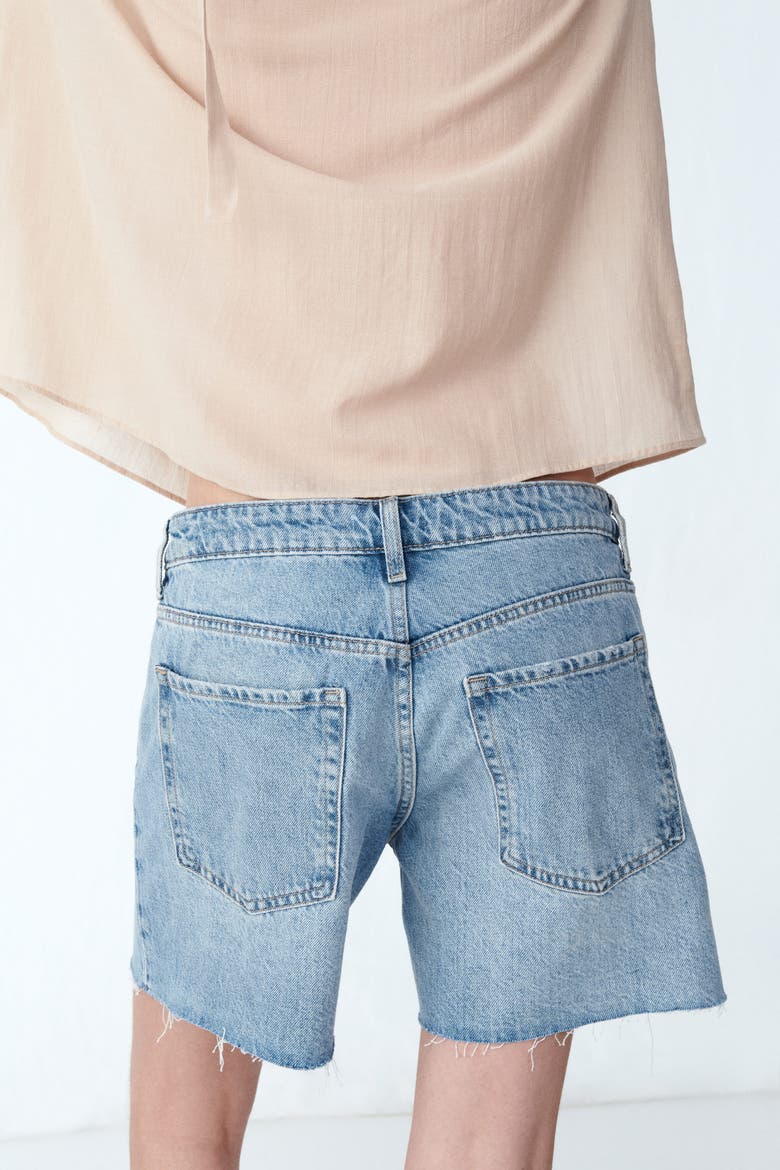 Raw-edge Denim Shorts, Alternate, color, Light denim blue