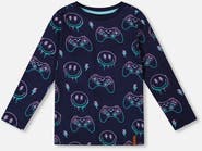 Deux par Deux Long Sleeve Organic Cotton Allover Tee