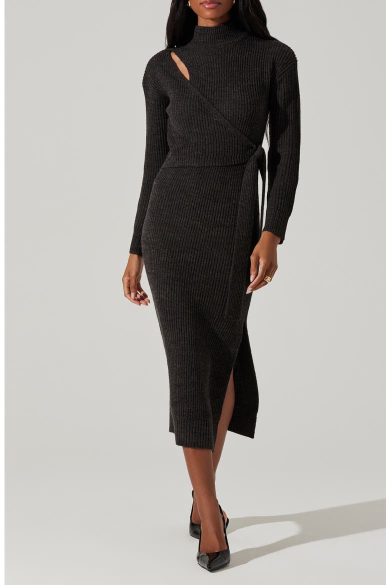 Audree Long Sleeve Wrap Sweater Dress, Alternate, color, CHARCOAL