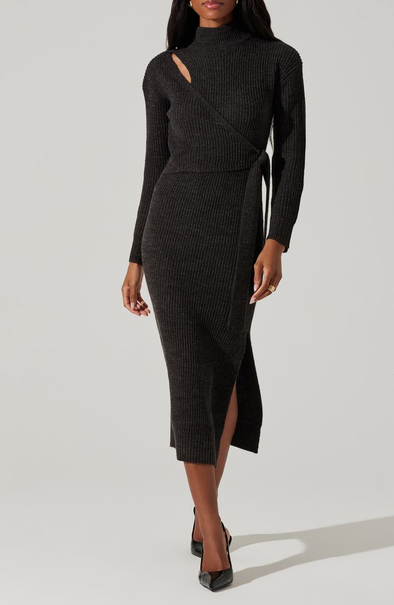 ASTR the Label Audree Long Sleeve Wrap Sweater Dress, Alternate, color, Charcoal