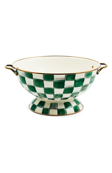 Emerald Check Enameled Steel Everything Bowl