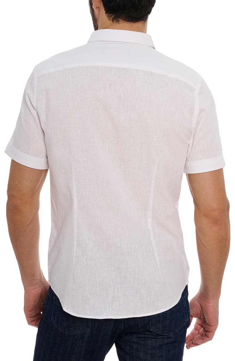 Robert Graham Palmer Tailored Fit Short Sleeve Linen Blend Button-Up Shirt, Alternate, color,