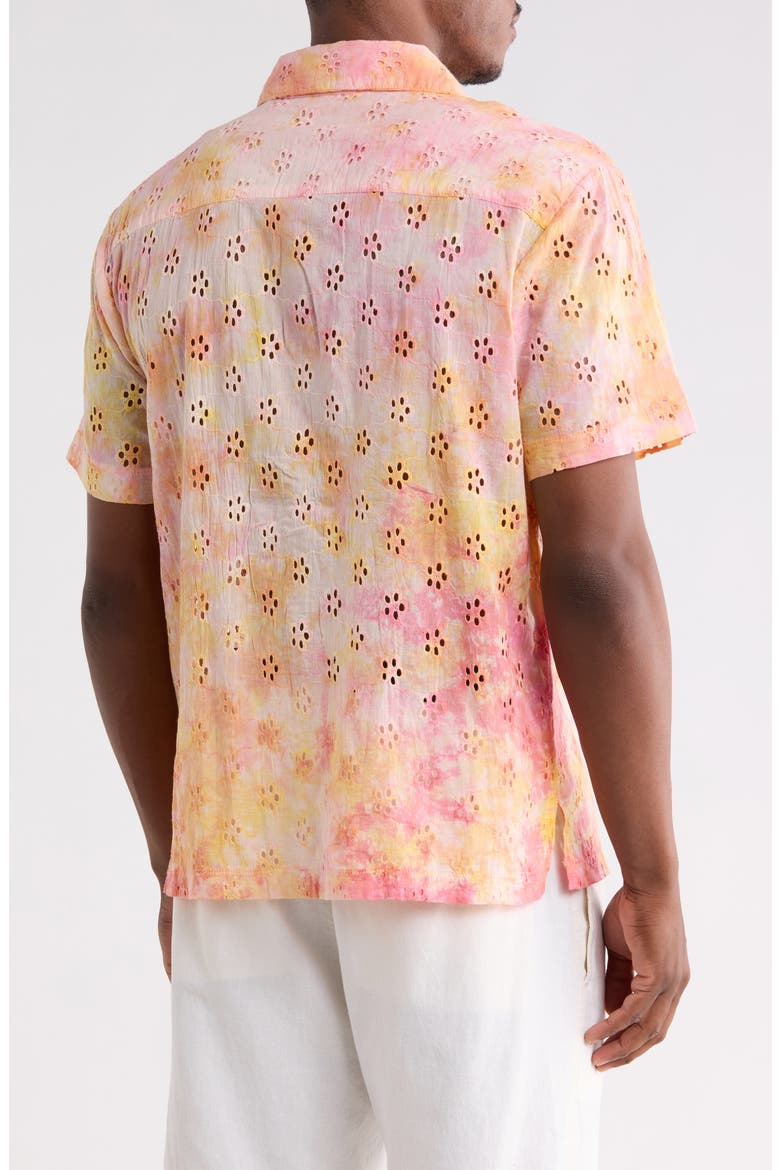 Sunrise Floral Eyelet Short Sleeve Button-Up Shirt, Alternate, color, PINK