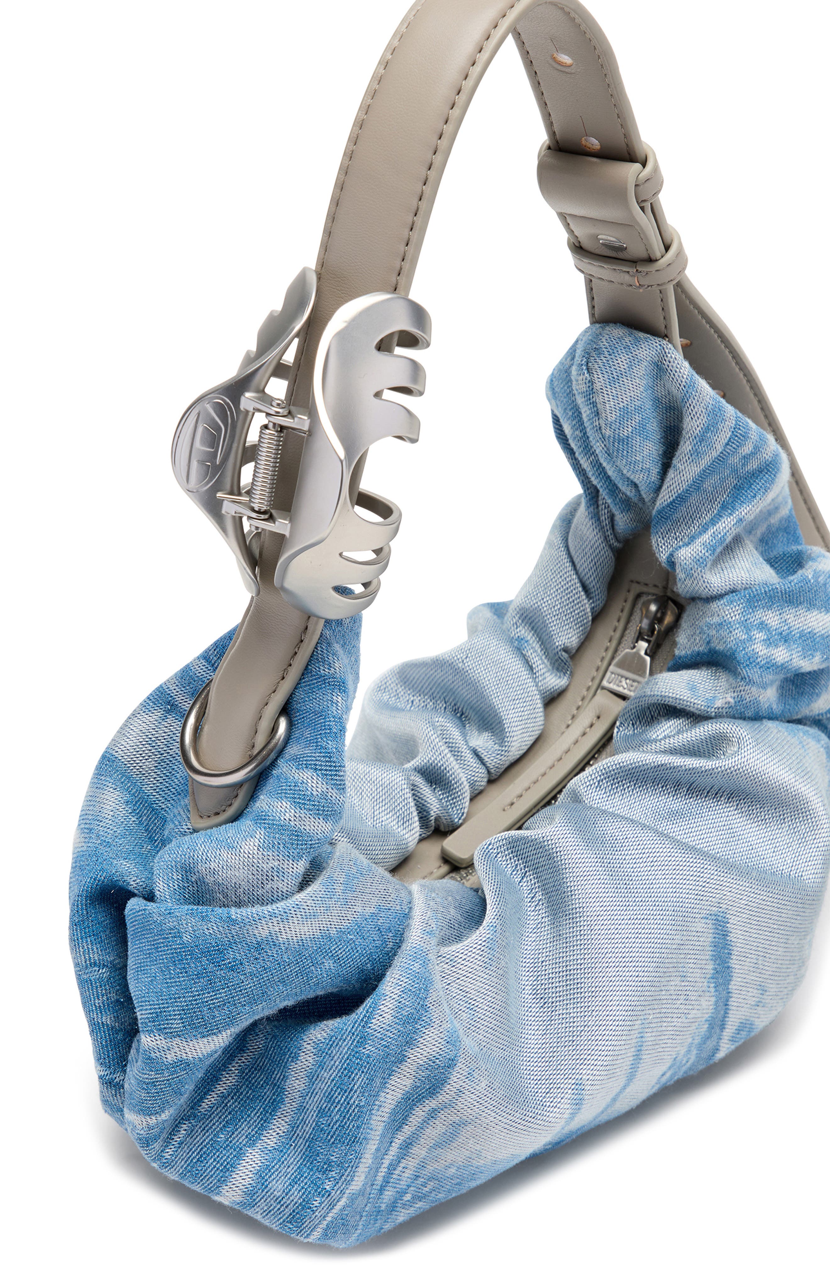 DIESEL<sup>®</sup> Grab-D-Small Scrunched Satin Denim Hobo Bag, Alternate, color, Blue