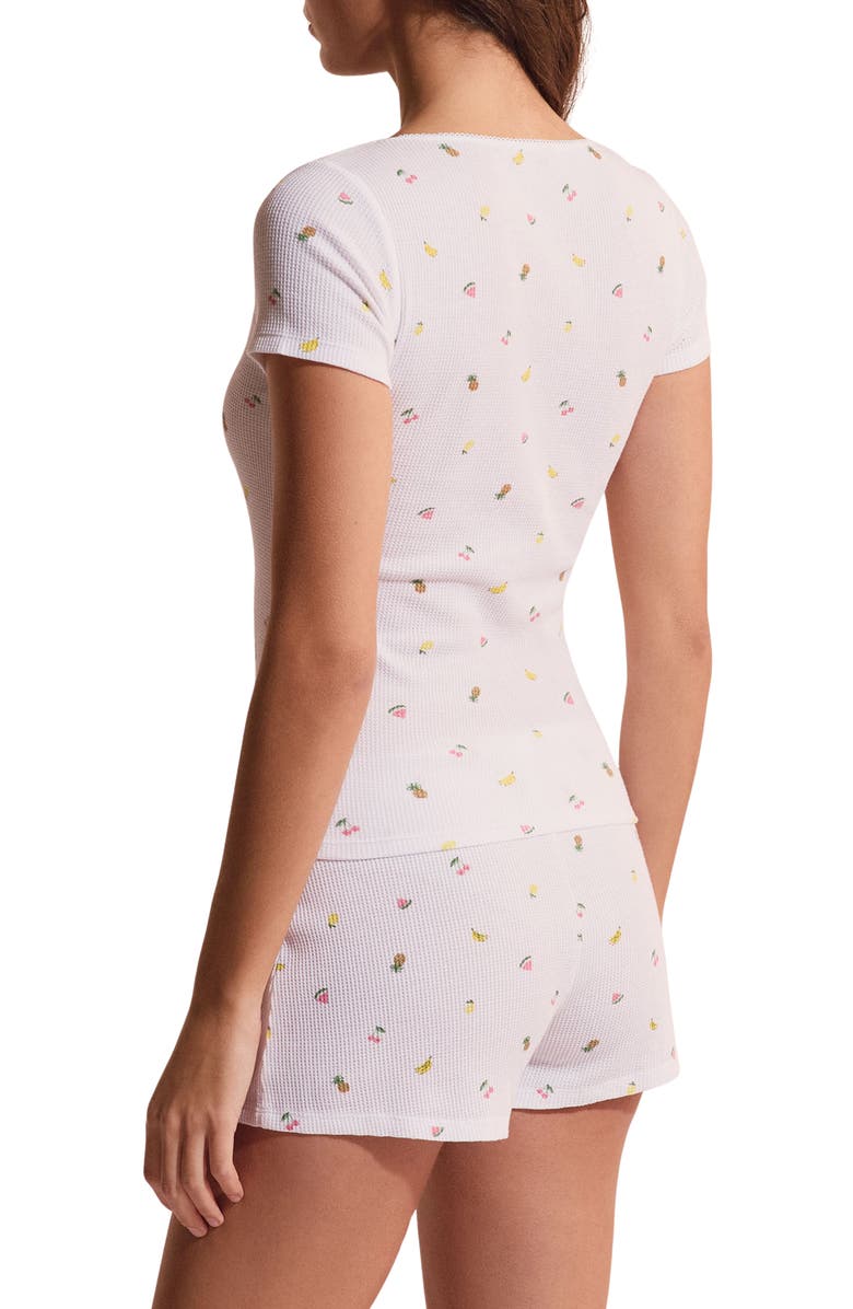 Etam Rives Fruit Print Waffle Knit Cotton Pajama Top, Alternate, color, White