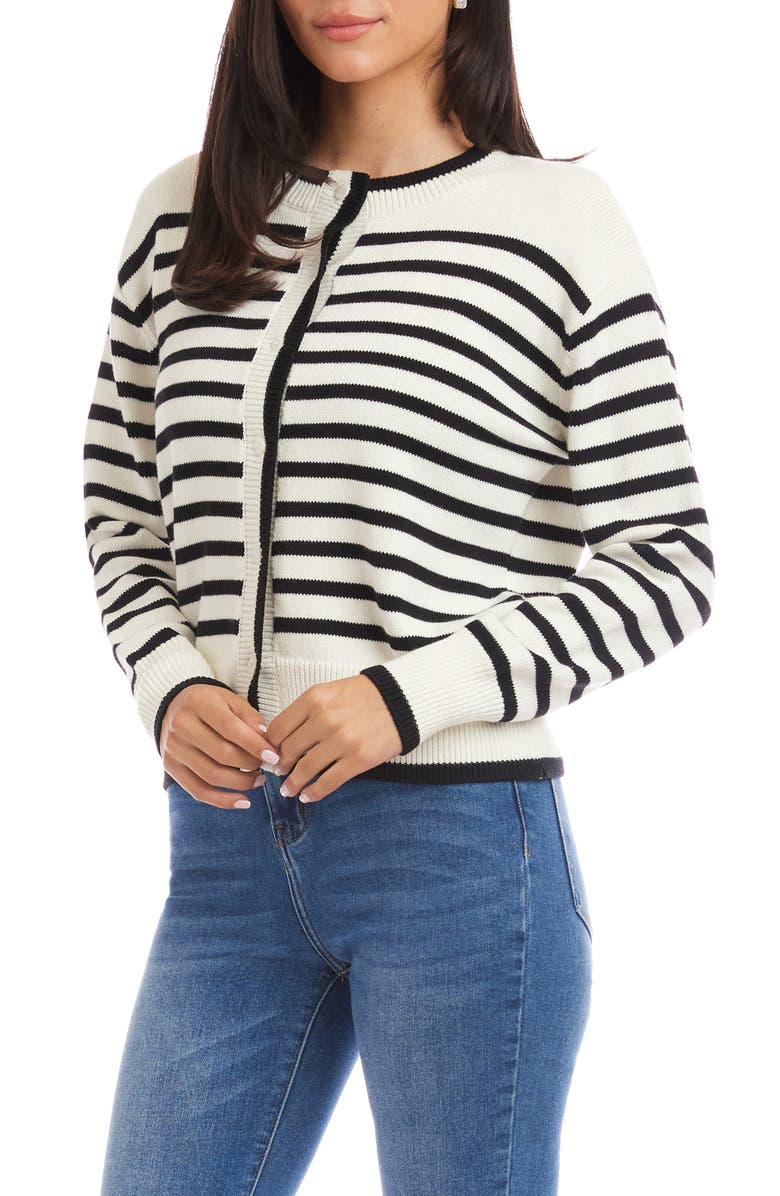Karen Kane Stripe Cardigan Sweater, Alternate, color, Black/ Cream
