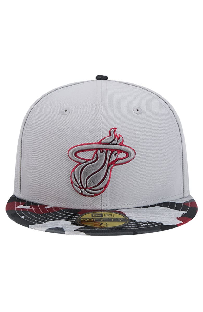 New Era Men's New Era Gray Miami Heat Active Color Camo Visor 59FIFTY Fitted Hat, Alternate, color, 