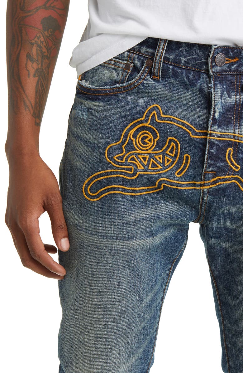 ICECREAM Perimeter Embroidered Ripped Jeans, Alternate, color, 