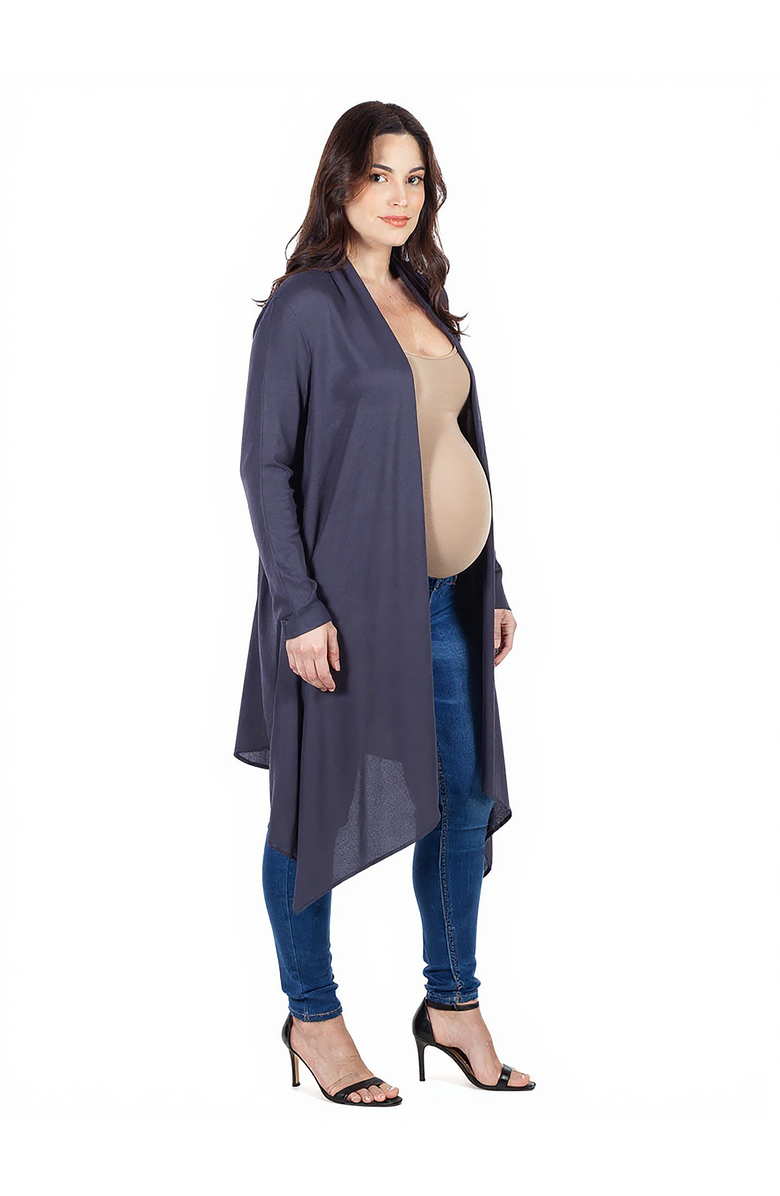 24seven Comfort Apparel Extra Long Open Front Maternity Cardigan, Alternate, color, Charcoal
