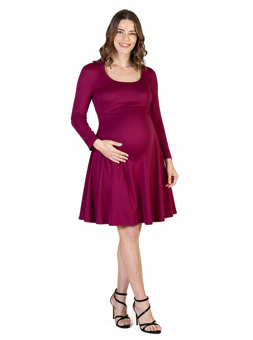 24seven Comfort Apparel Long Sleeve Flared Maternity Mini Dress In Animal Print