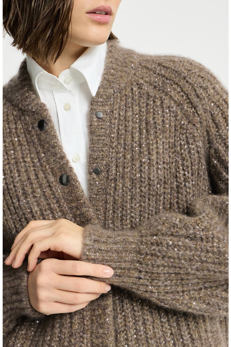 Dazzling Cashmere And Silk English Rib Cardigan, Alternate, color, Brown