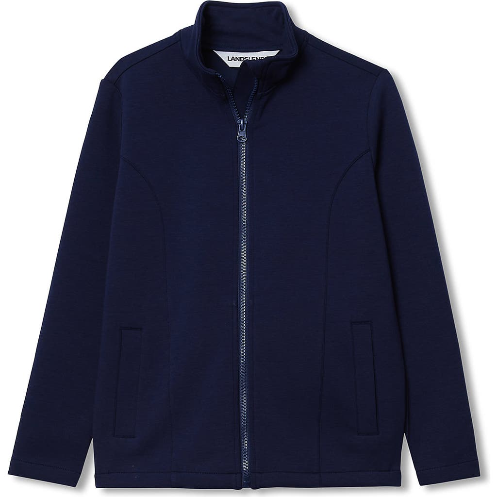 Lands' End Boys Husky Long Sleeve Knit Full Zip Mock Neck Sweatshirt In Blue