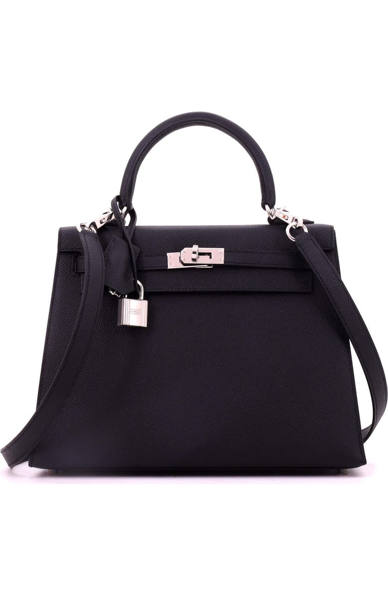 Pre-Owned Hermes Kelly Handbag Black Epsom with Palladium Hardware 25, Main, color, Noir