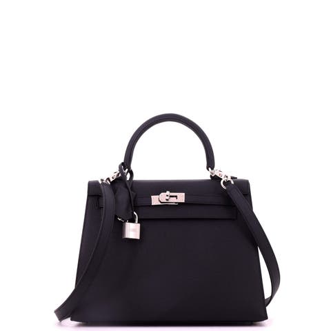 Kelly Handbag Black Epsom with Palladium Hardware 25
