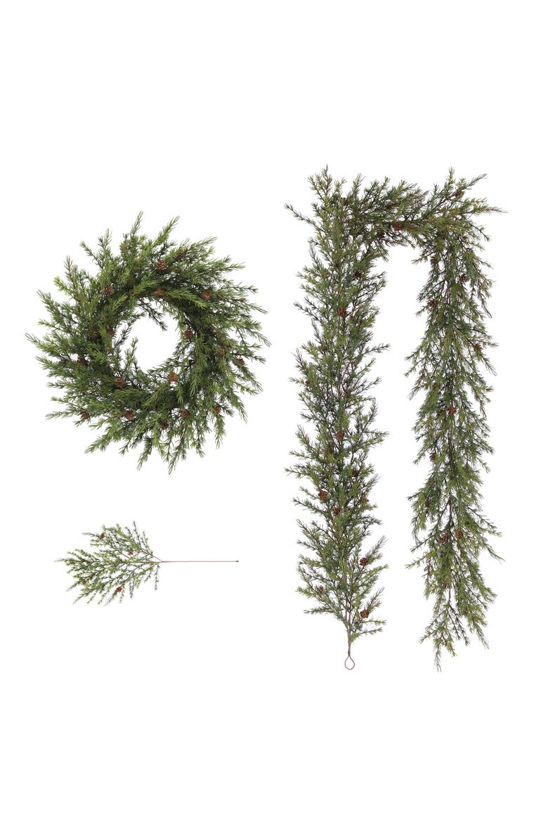 9' Artificial Pine Garland with Pinecones, Main, color, Green