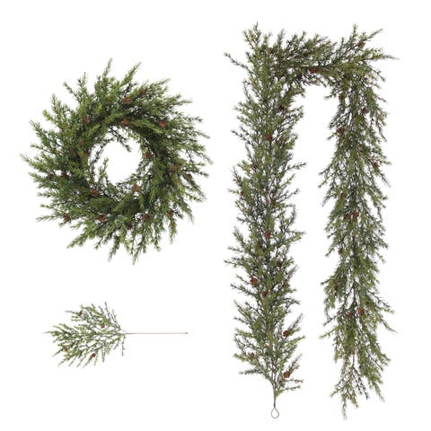9' Artificial Pine Garland with Pinecones