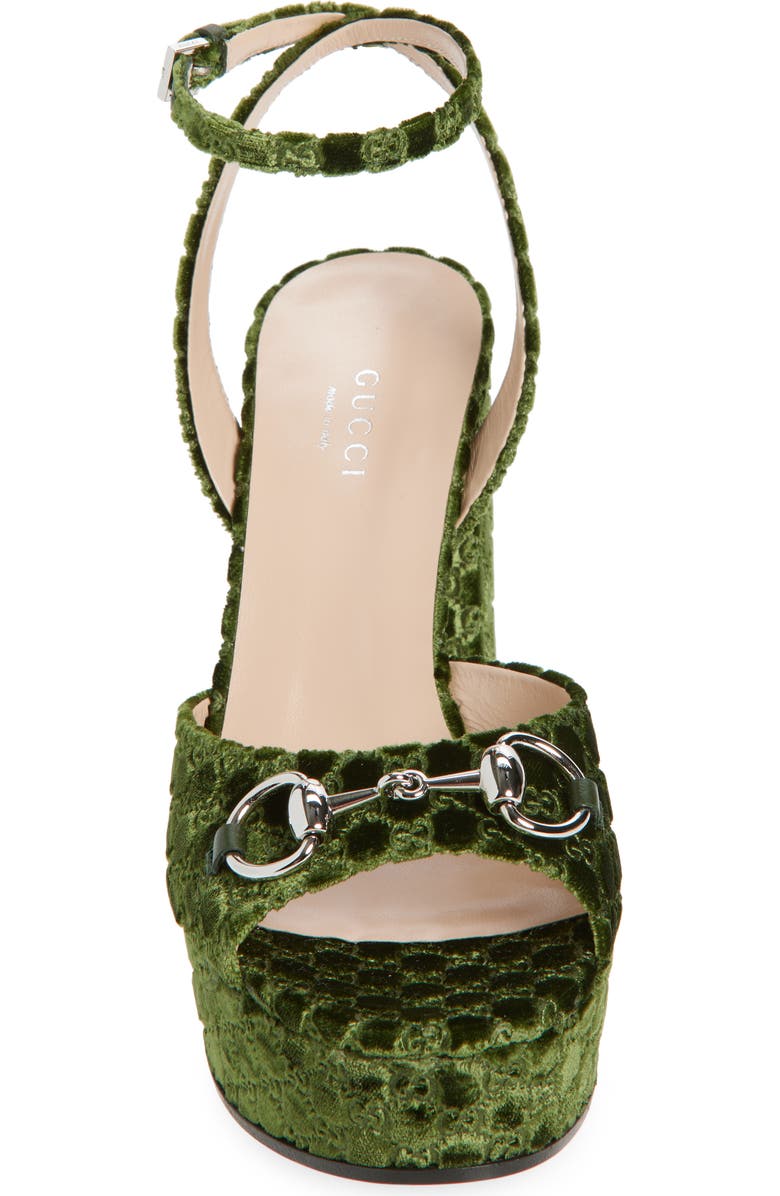 Gucci Lady Horsebit GG Logo Velvet Platform Sandal, Alternate, color, Dark Green