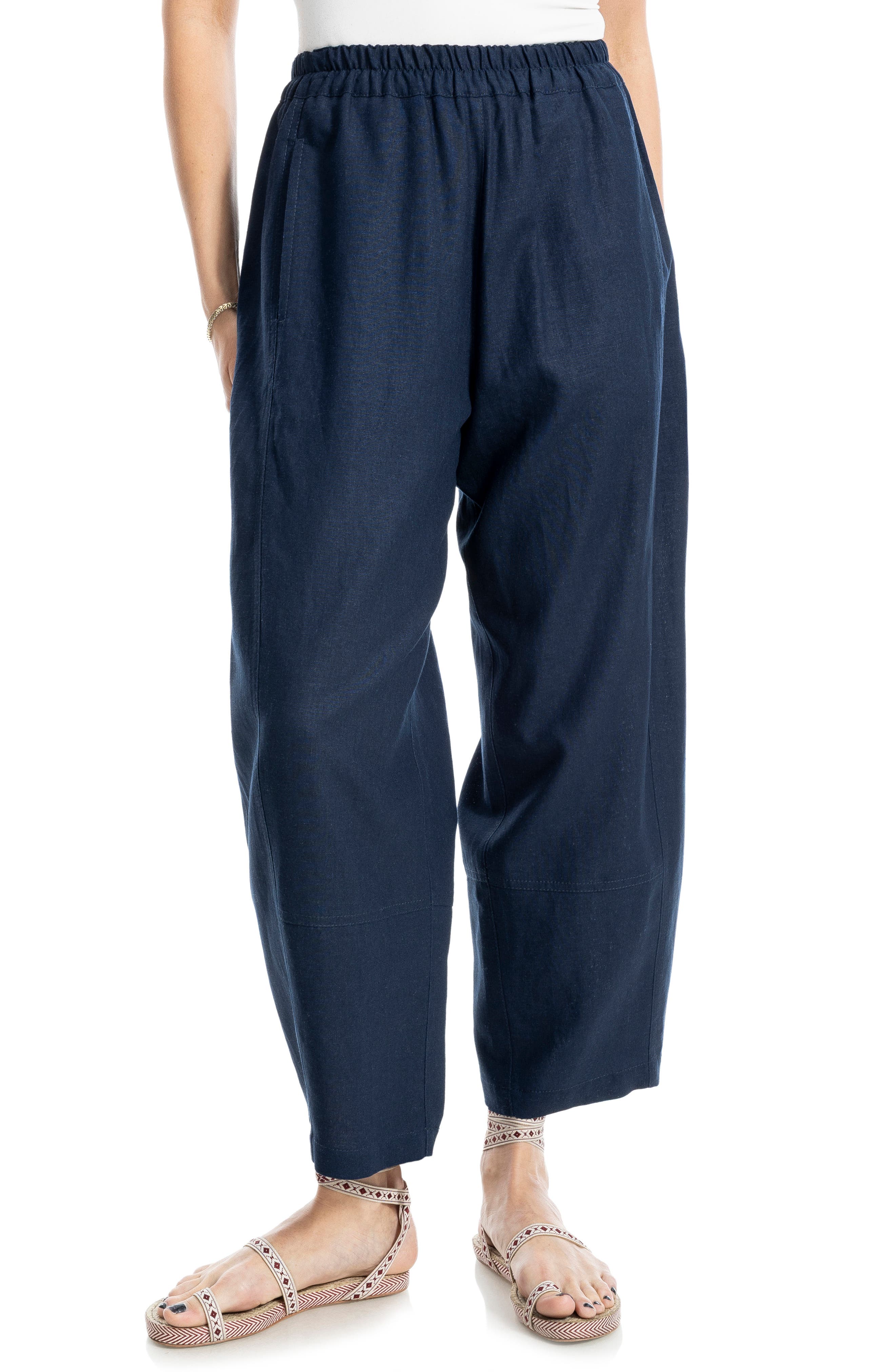 MAX STUDIO Crop Linen Blend Barrel Leg Pants