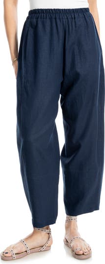 Crop Linen Blend Barrel Leg Pants