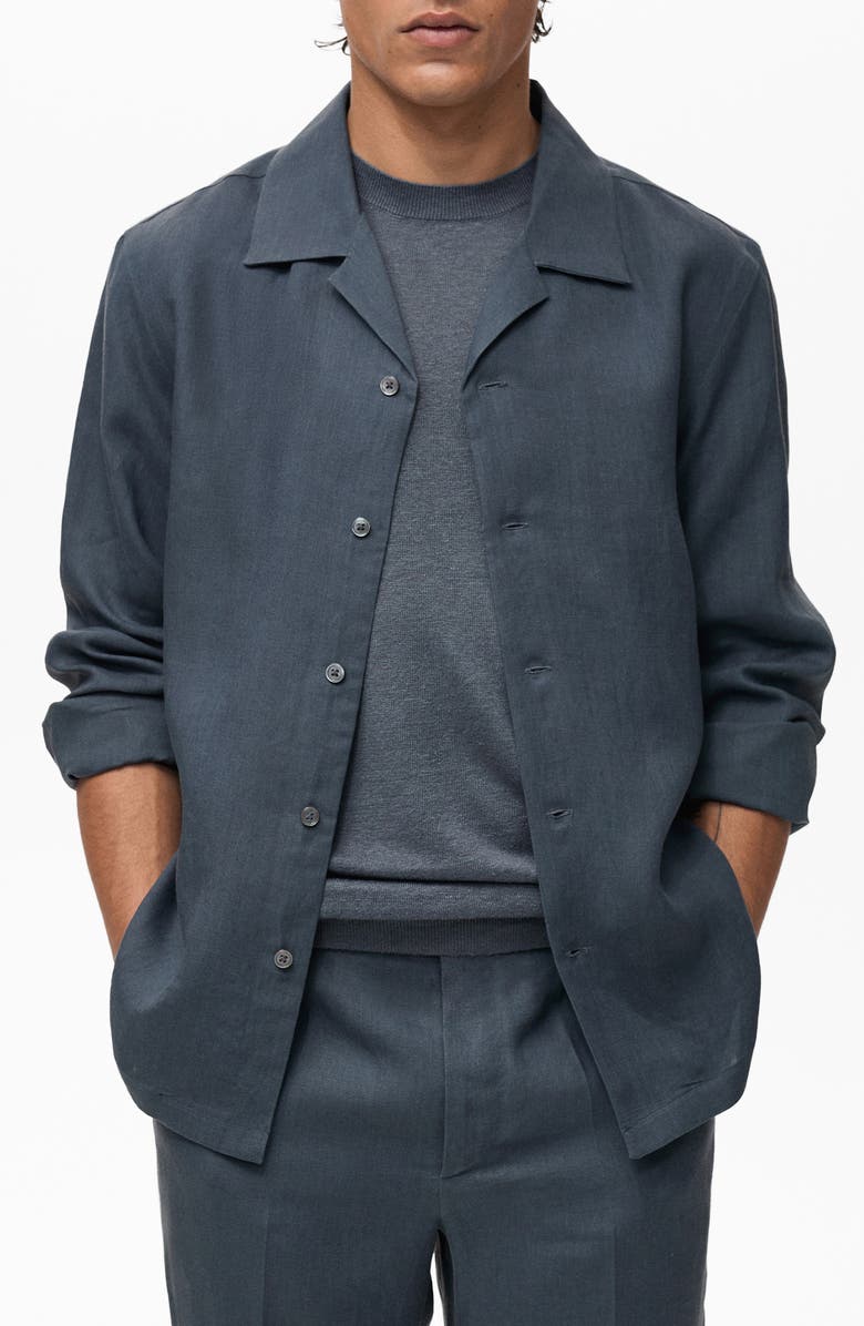MANGO Long Sleeve Linen Camp Shirt, Main, color, 