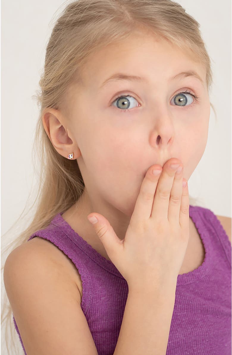 In Season Jewelry 14k Pastel Unicorn Earrings, Alternate, color, Pink