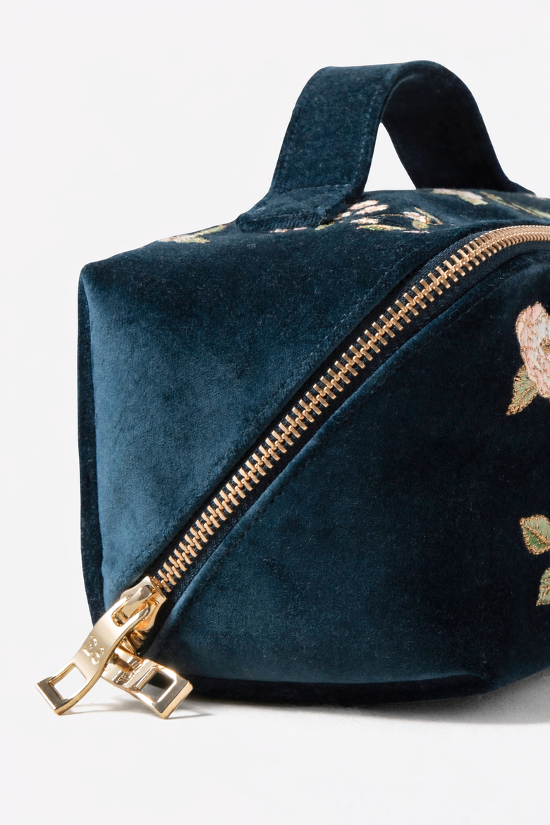 Wild Rose Velvet Open Flat Makeup Bag, Alternate, color, Ink Blue