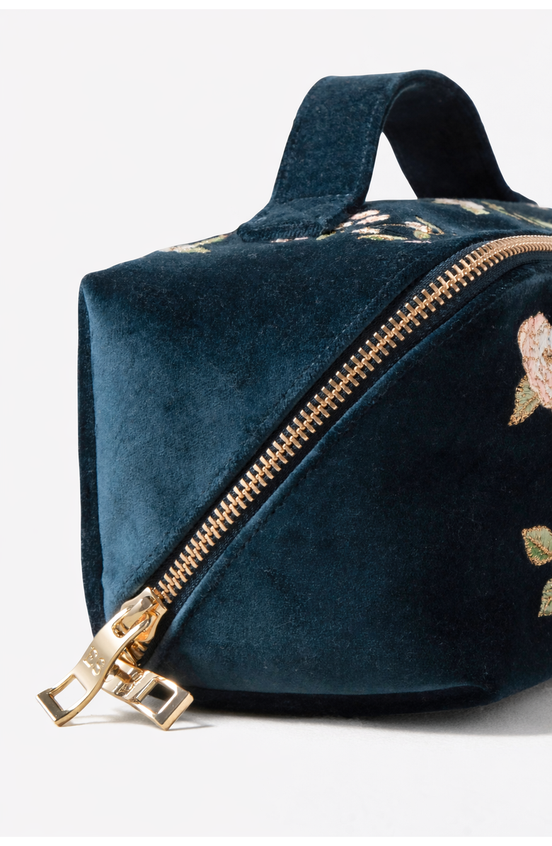 Elizabeth Scarlett Wild Rose Velvet Open Flat Makeup Bag, Alternate, color, Ink Blue