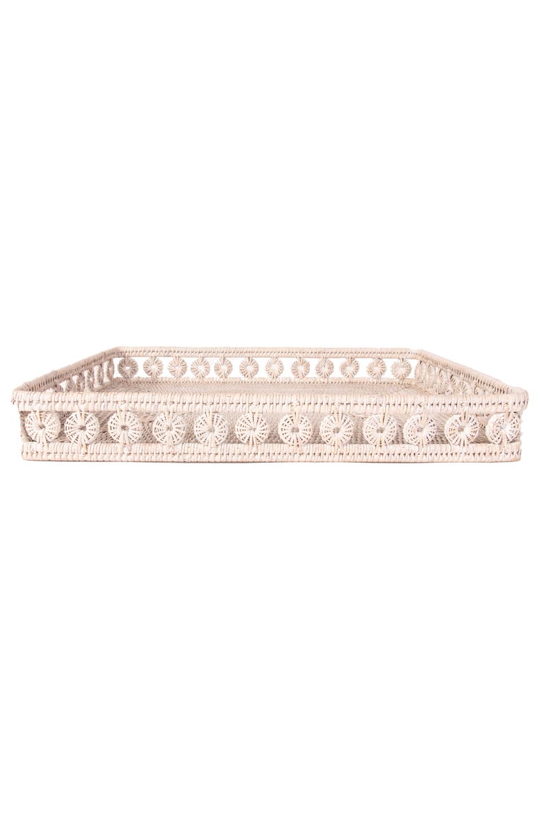 Artifacts Rattan Inna Design Rectangular Tray With Glass Insert, Alternate, color, White Wash