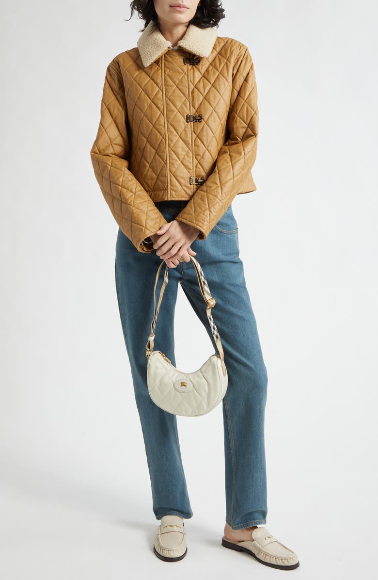 Burberry Howle Quilted Jacket with Genuine Shearling Collar, Alternate, color, Sepia/ Hay