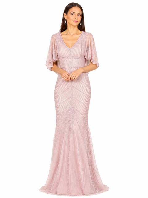 Beaded Faux-Wrap V-Neck Bridal Gown