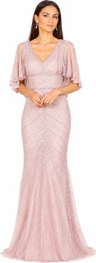 LARA New York Beaded Faux-Wrap V-Neck Bridal Gown