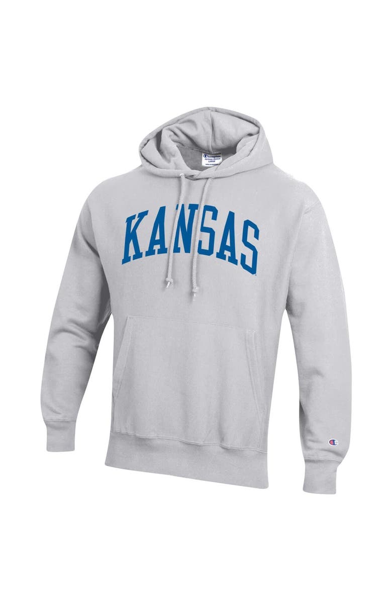 Champion Men's Champion Heathered Gray Kansas Jayhawks Team Arch Reverse Weave Pullover Hoodie, Alternate, color,