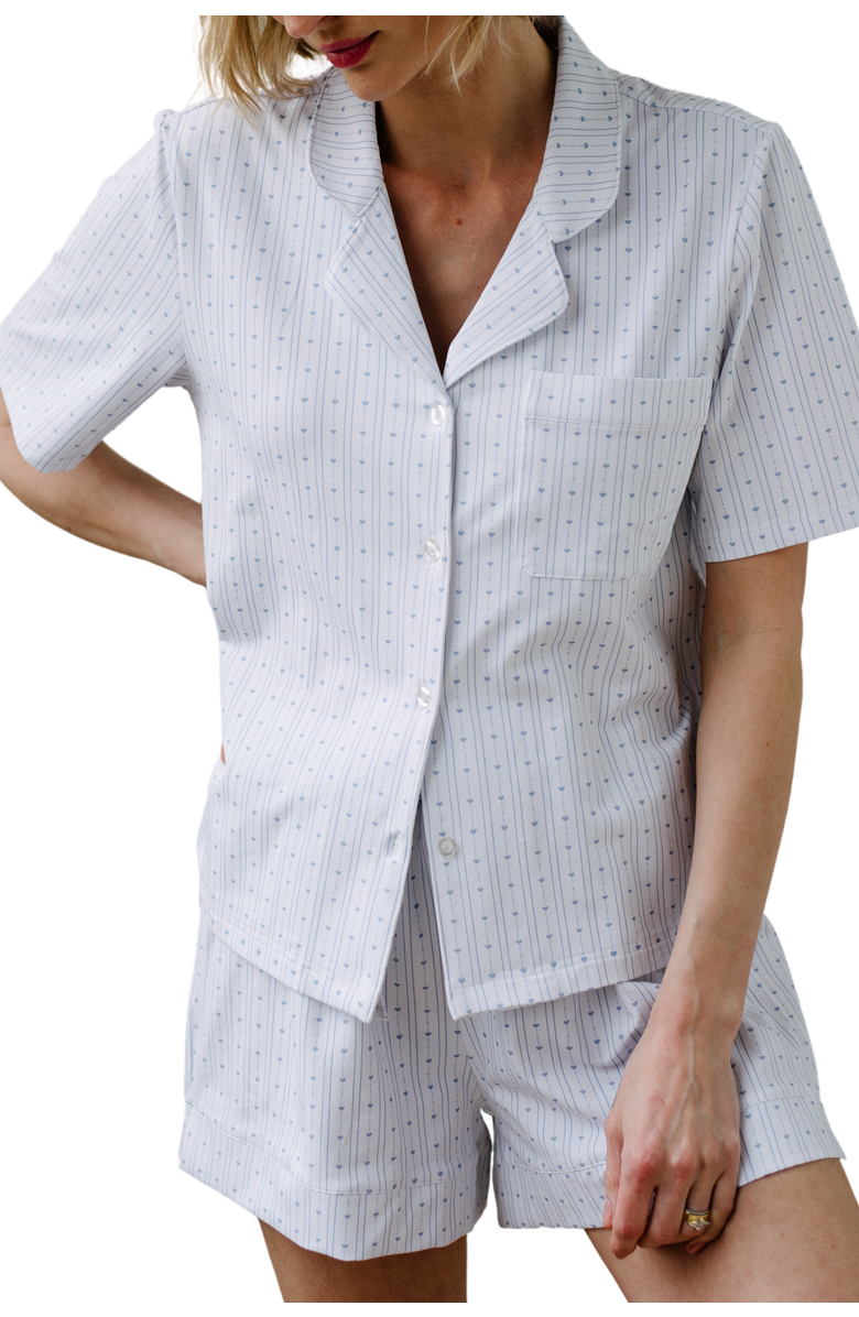 noon Stretch Cotton Short Pajama Set, Alternate, color, Blue Heart Stripe