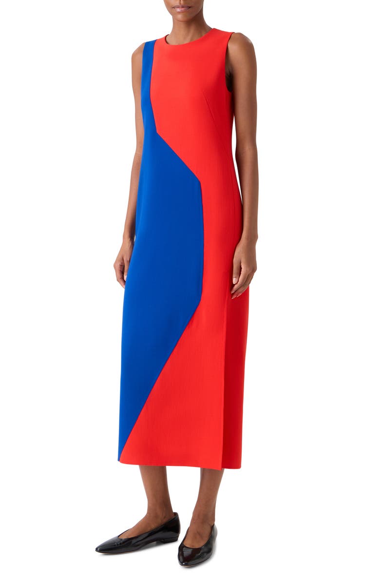 Akris High Plains Colorblock Wool Blend Sheath Dress, Alternate, color, Vermillion-Lapis Blue
