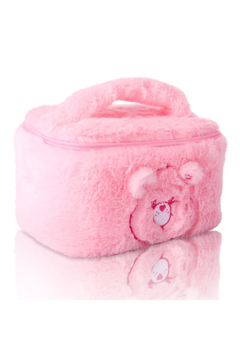 Fluffy Plush Pink Cheer Bear Make Up Bag, Alternate, color, Pink