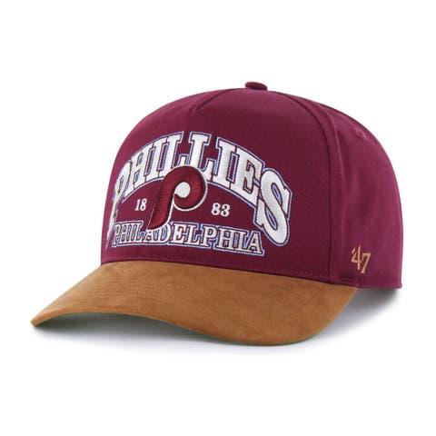 Men's '47 Burgundy/Brown Philadelphia Phillies Cooperstown Break Wood Suede Hitch Adjustable Hat