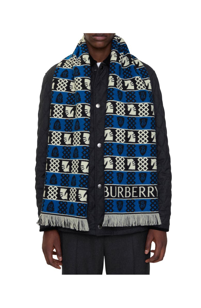 Burberry Chess Fair Isle Wool Scarf, Alternate, color, Black/Calico White/Knight Blue